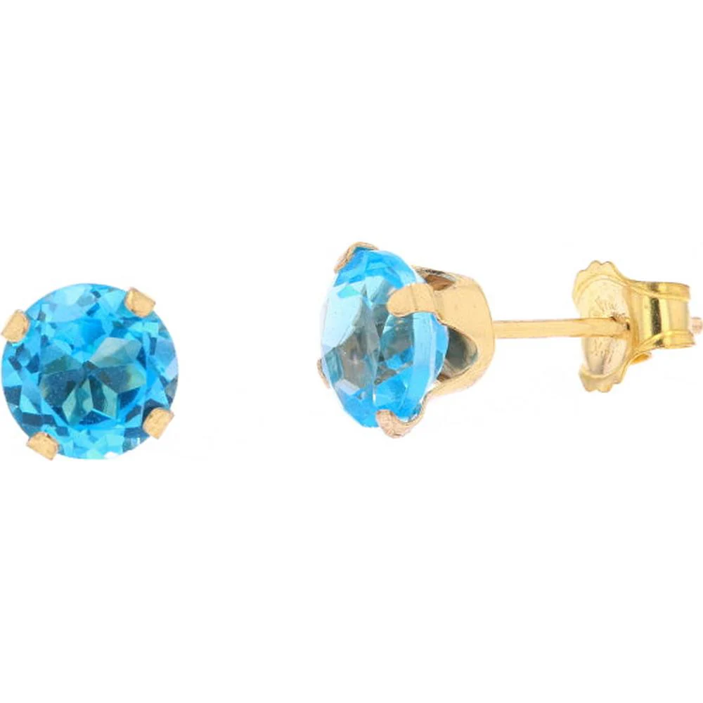 10K Yellow Gold Round Blue Topaz Stud Earrings - 1.0 Carat Total Gem Weight - Image 2