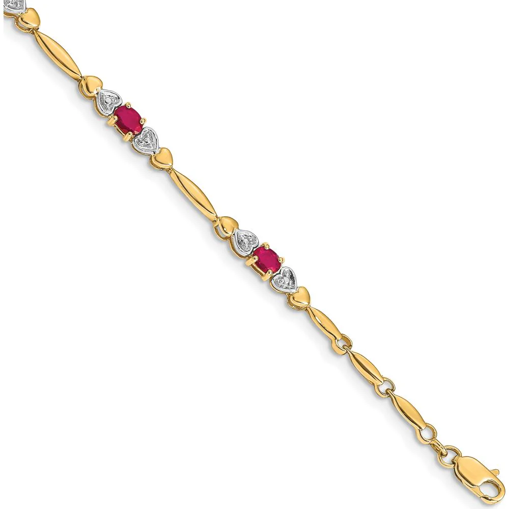 10K Yellow Gold Ruby and Diamond Tennis Bracelet with 5 Oval Rubies and 2 Round Diamonds - 0.22 Carats Total Ruby Weight, 0.01 Carats Total Diamond Weight by Monteluci Fine Jewelry