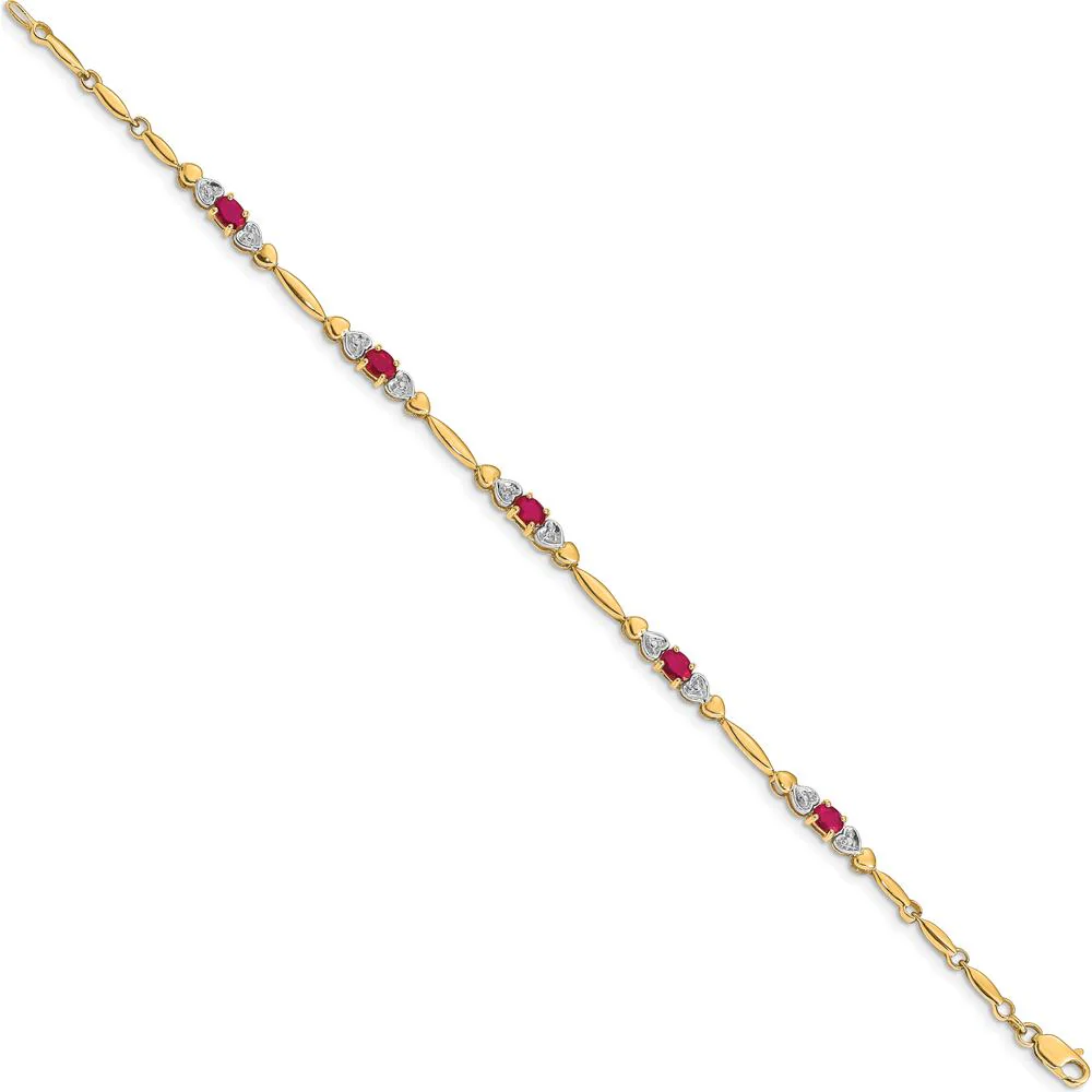 10K Yellow Gold Ruby and Diamond Tennis Bracelet with 5 Oval Rubies and 2 Round Diamonds - 0.22 Carats Total Ruby Weight, 0.01 Carats Total Diamond Weight by Monteluci Fine Jewelry - Image 2