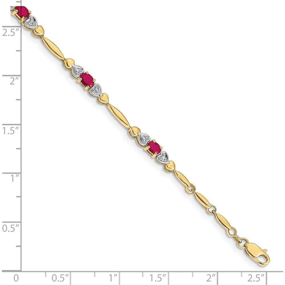 10K Yellow Gold Ruby and Diamond Tennis Bracelet with 5 Oval Rubies and 2 Round Diamonds - 0.22 Carats Total Ruby Weight, 0.01 Carats Total Diamond Weight by Monteluci Fine Jewelry - Image 4