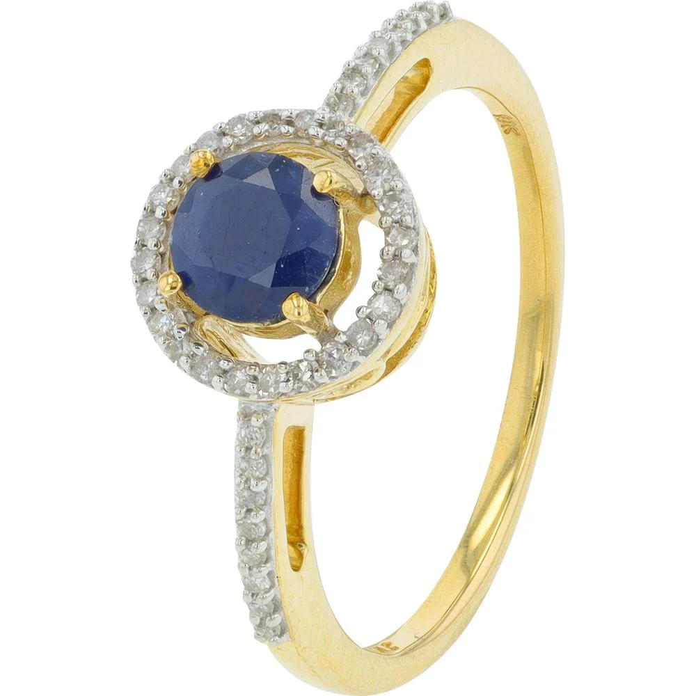 10K Yellow Gold Sapphire Halo Ring with 0.17 Carat Diamond Accents - Round Gemstone Center