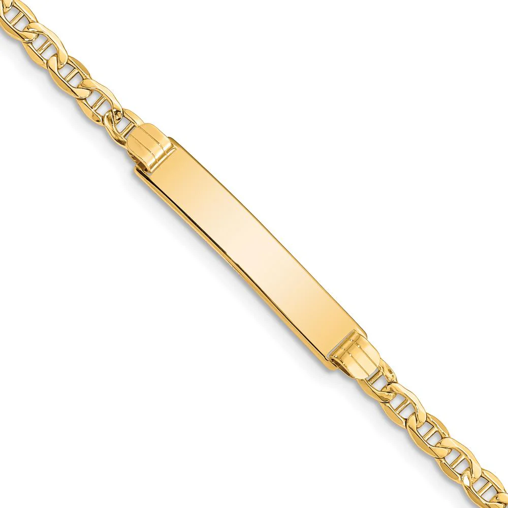 10K Yellow Gold Semi-Solid Anchor Link ID Bracelet with Engravable Charm - 7" by Oro Pregiato