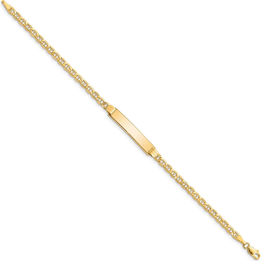 10K Yellow Gold Semi-Solid Anchor Link ID Bracelet with Engravable Charm - 7" by Oro Pregiato - Image 2