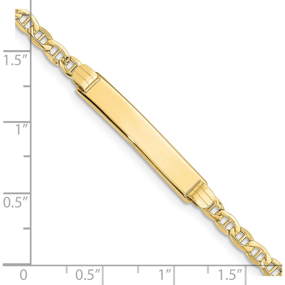 10K Yellow Gold Semi-Solid Anchor Link ID Bracelet with Engravable Charm - 7" by Oro Pregiato - Image 3