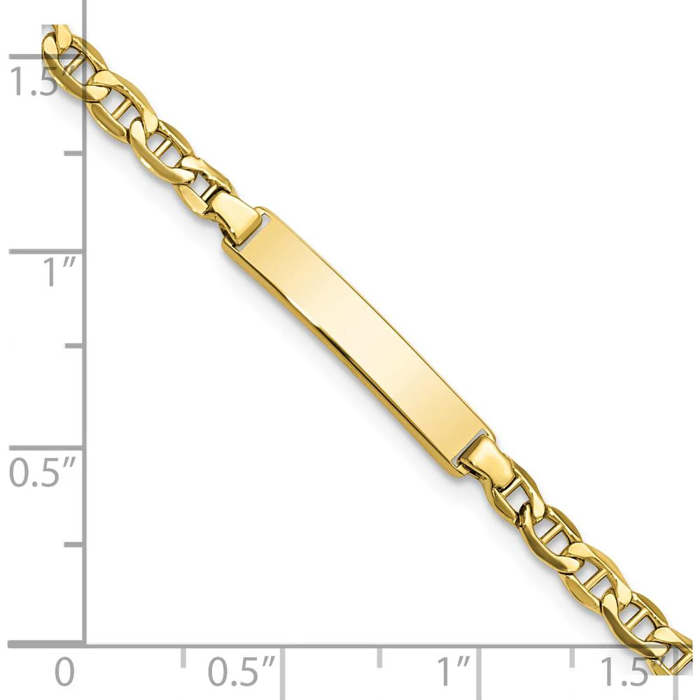 10K Yellow Gold Semi-Solid Anchor Link ID Bracelet with Engravable Plate - 6"" Length by Oro Pregiato - Image 3