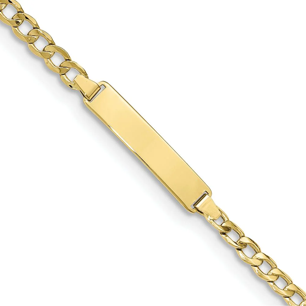 10K Yellow Gold Semi-Solid Curb Link ID Bracelet - 8" Long by Oro Pregiato