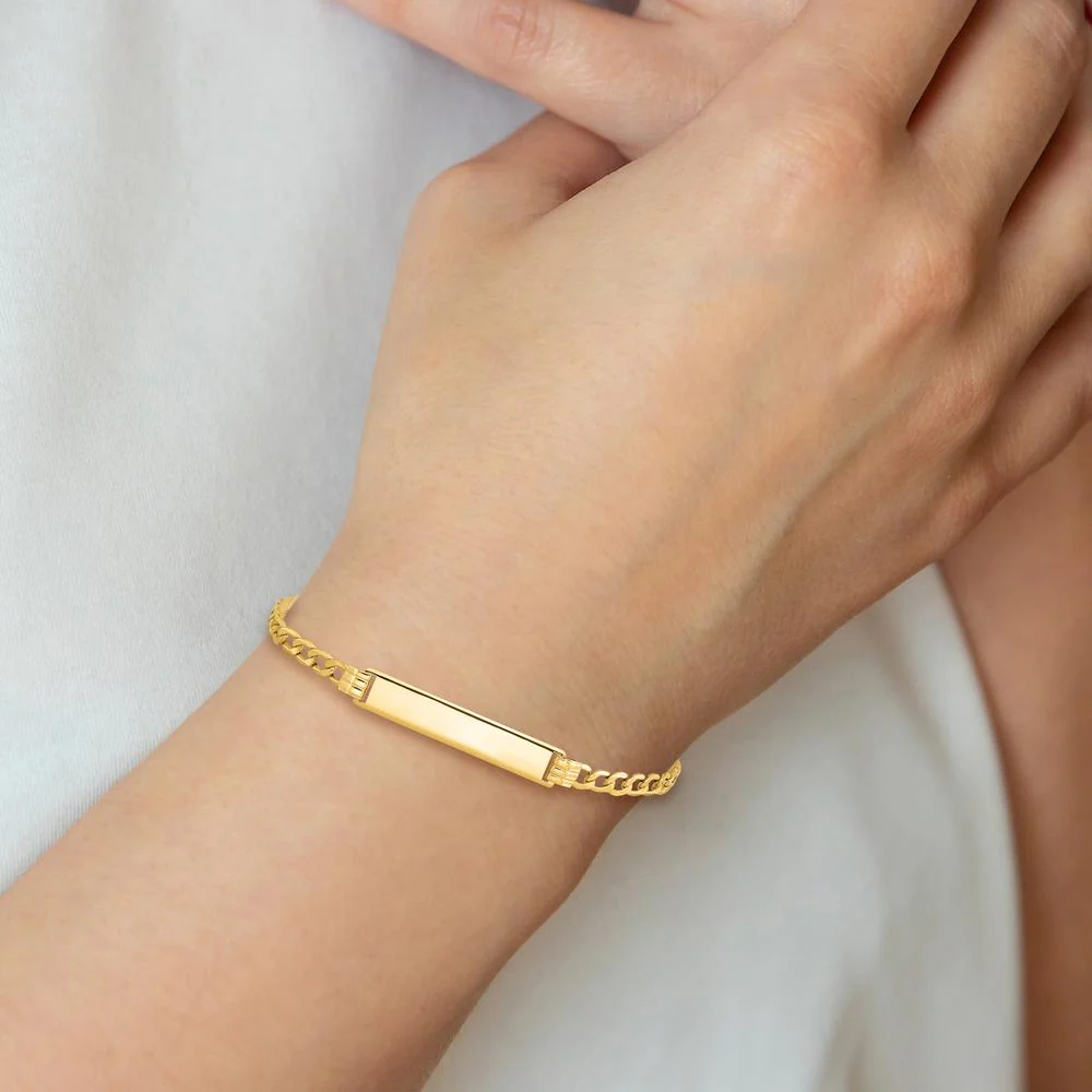 10K Yellow Gold Semi-Solid Curb Link ID Bracelet with Engraving Plate by Oro Pregiato - Image 5