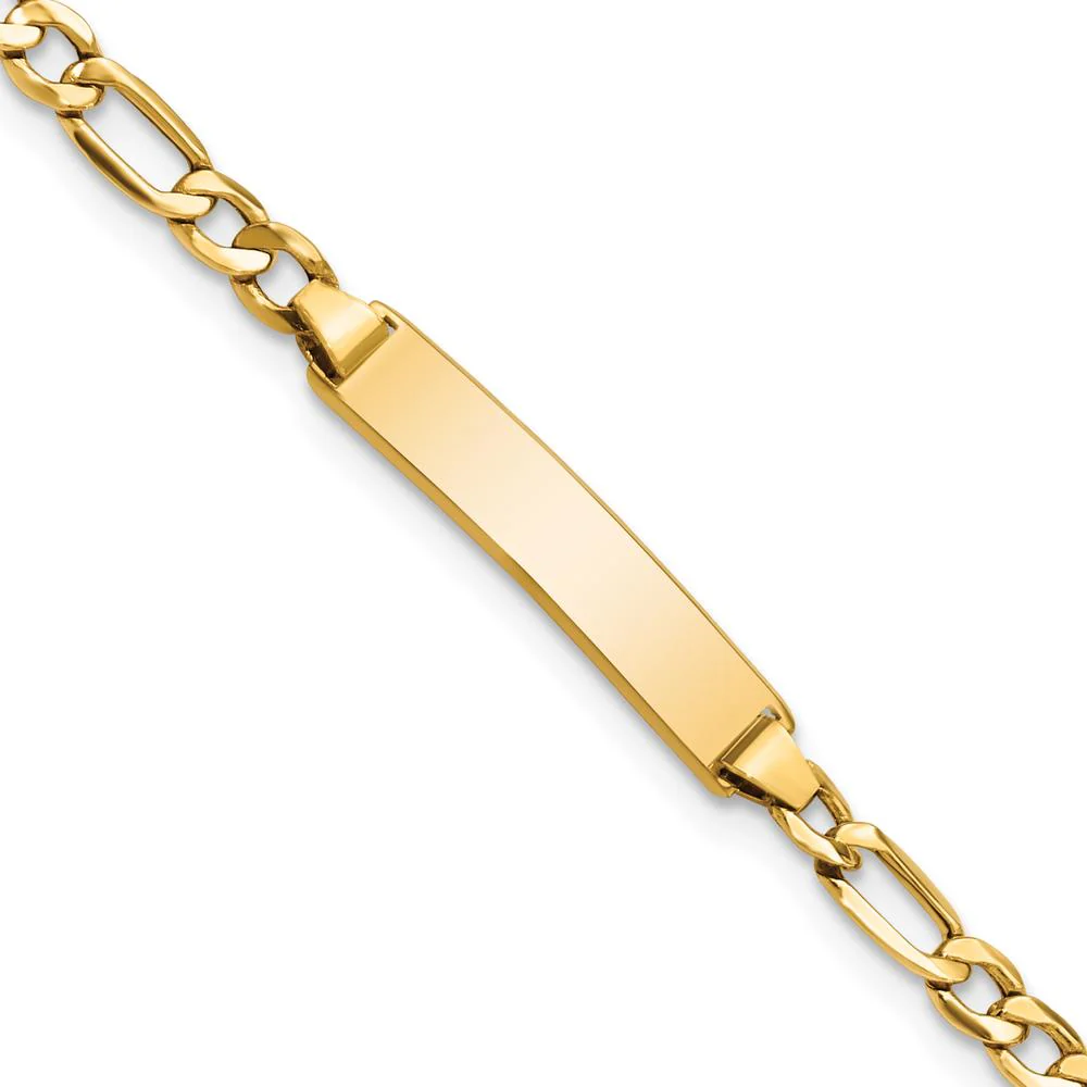 10K Yellow Gold Semi-Solid Figaro Link ID Bracelet with Engraving Plate - 7" by Oro Pregiato