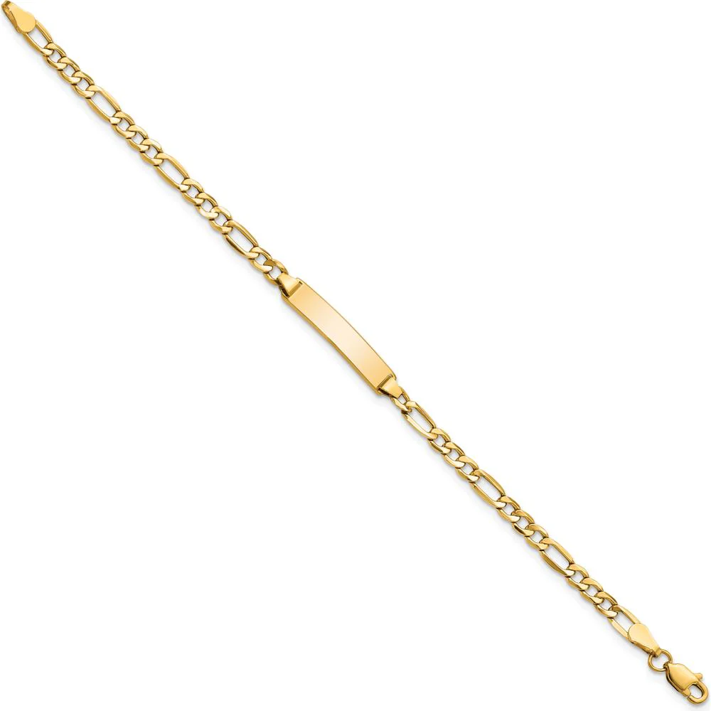 10K Yellow Gold Semi-Solid Figaro Link ID Bracelet with Engraving Plate - 7" by Oro Pregiato - Image 2