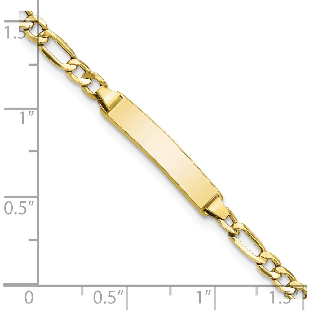 10K Yellow Gold Semi-Solid Figaro Link ID Bracelet with Engraving Plate - 7" by Oro Pregiato - Image 3