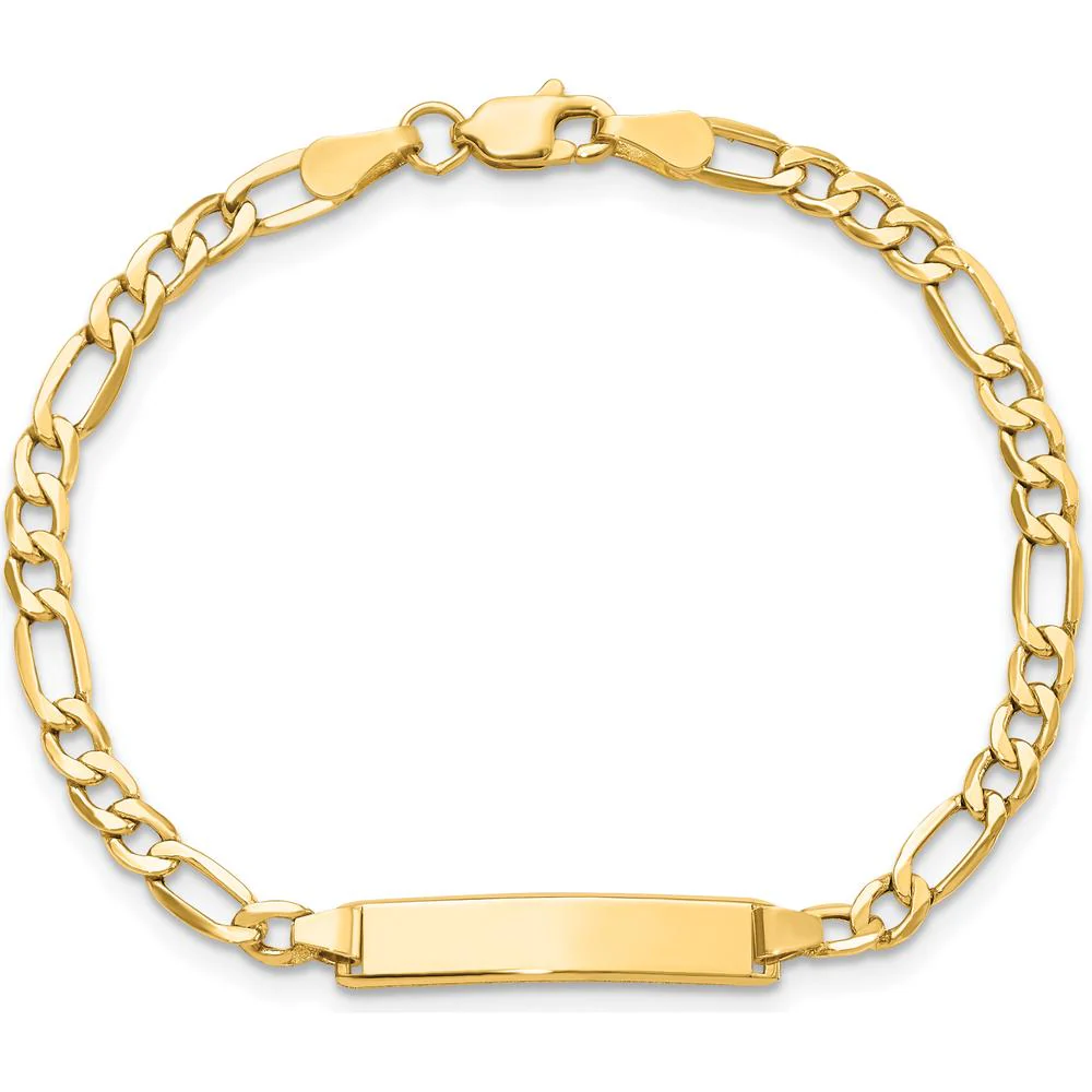 10K Yellow Gold Semi-Solid Figaro Link ID Bracelet with Engraving Plate - 7" by Oro Pregiato - Image 4