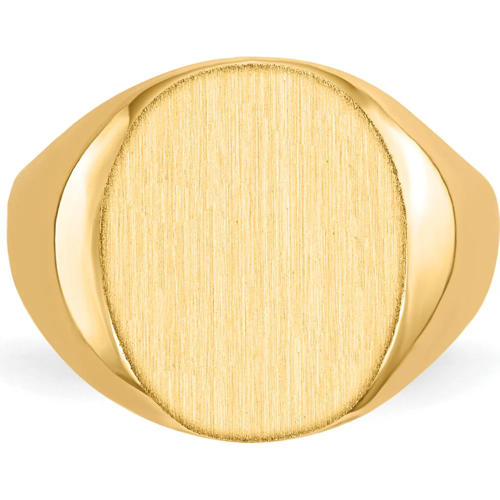 10K Yellow Gold Signet Ring with Satin Brushed Finish and Polished Tapered Band - Engravable Design by Oro Pregiato - Image 4