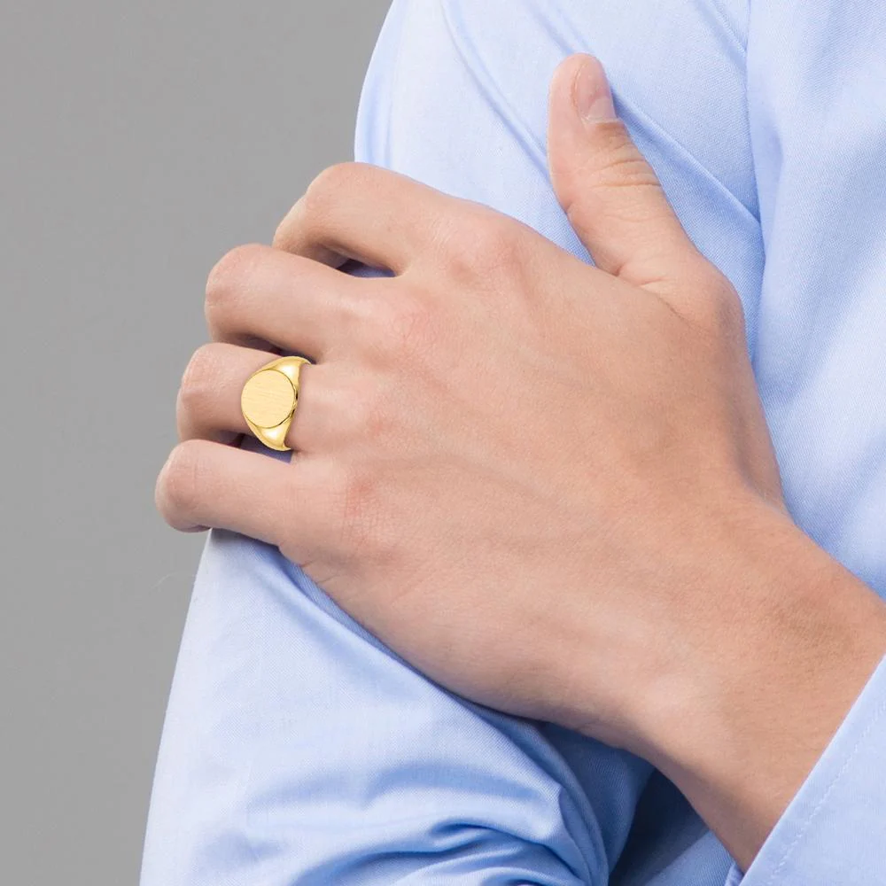 10K Yellow Gold Signet Ring with Satin Finish and Engravable 11.5x12.0mm Top by Oro Pregiato - Image 5