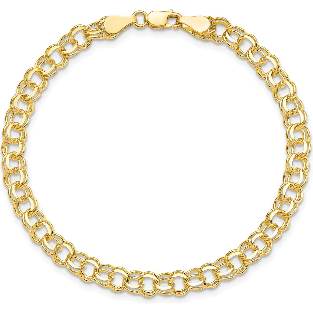 10K Yellow Gold Solid Double Link Charm Bracelet with Polished Finish - 7" Length by Oro Pregiato - Image 3