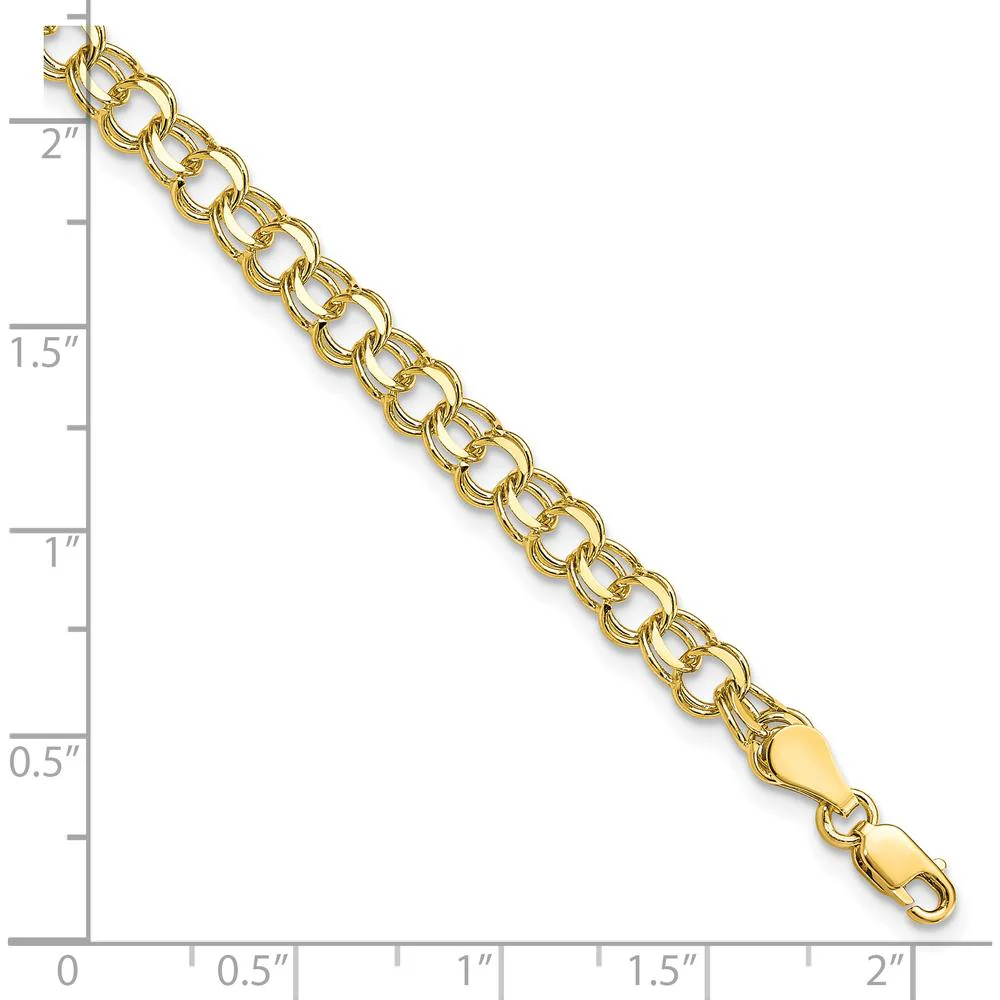 10K Yellow Gold Solid Double Link Charm Bracelet with Polished Finish - 7" Length by Oro Pregiato - Image 4