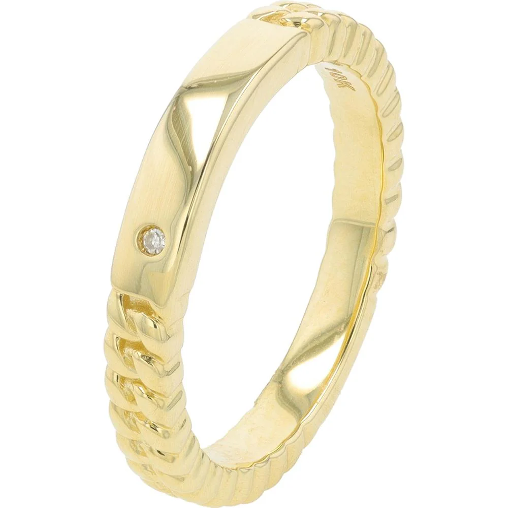 10K Yellow Gold Stackable Band with 0.01 Carat Round Diamond - Delicate Braided Design