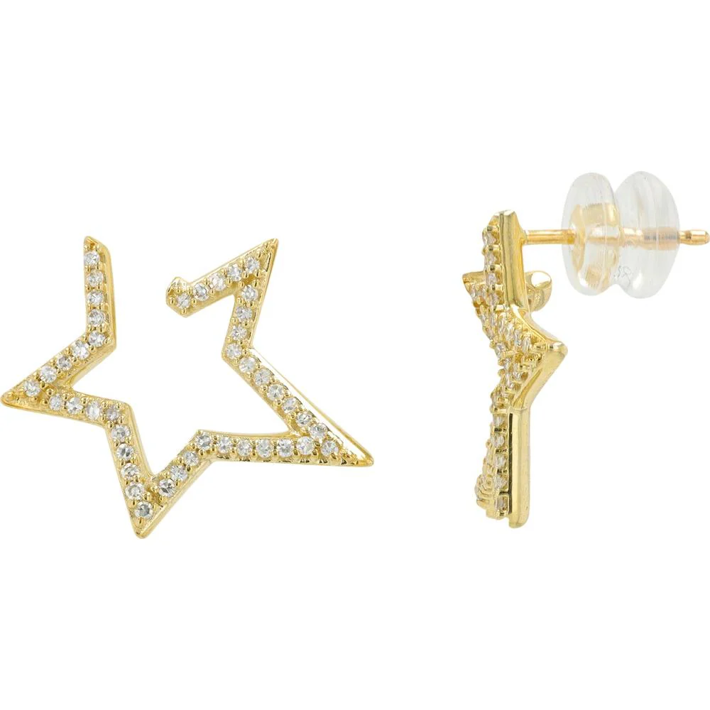 10K Yellow Gold Star - Shaped Diamond Stud Earrings - 0.25 Carat Total Diamond Weight - Image 2