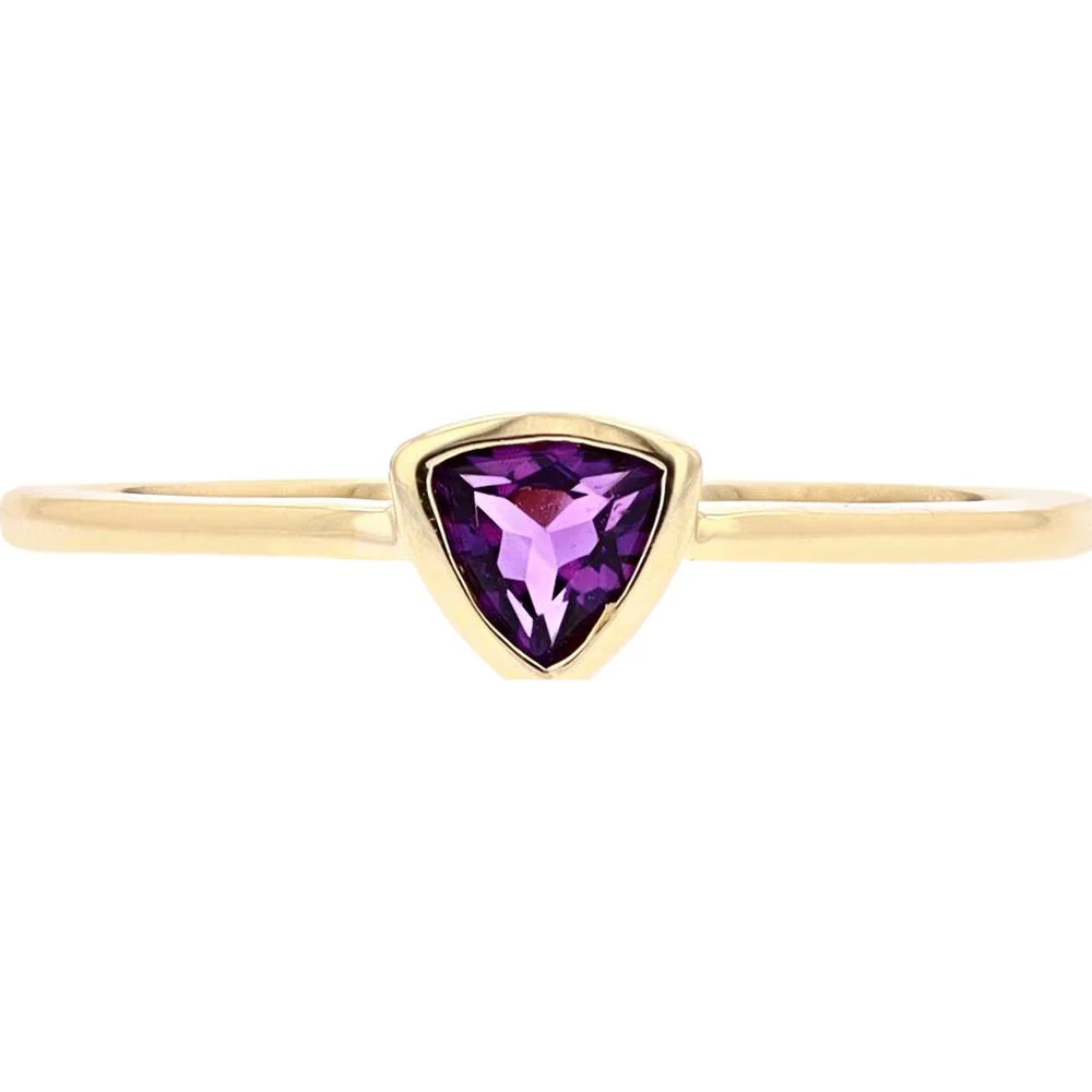 10K Yellow Gold Trillion Cut Amethyst Ring - Bezel Set Gemstone