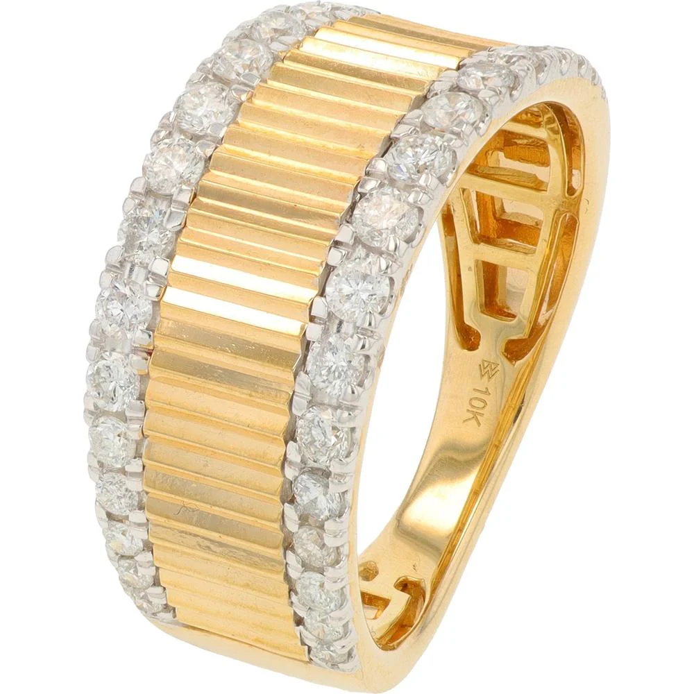 10K Yellow Gold Wide Band Ring with 0.63 Carat Round - Cut Diamonds in Prong Setting