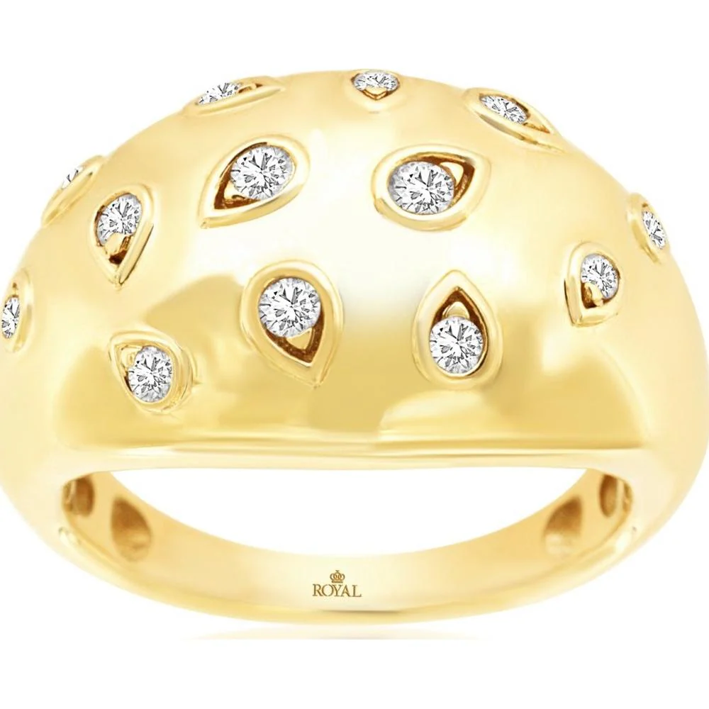 14ellow Gold Dome Ring with Scattered Round Diamonds - 0.25 Carat Total Diamond Weight - Royal Jewelry