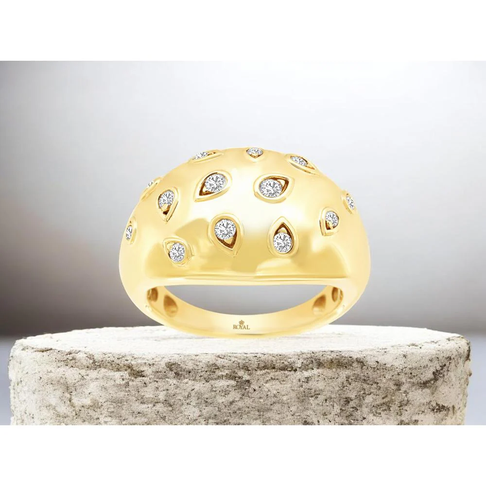 14ellow Gold Dome Ring with Scattered Round Diamonds - 0.25 Carat Total Diamond Weight - Royal Jewelry - Image 2