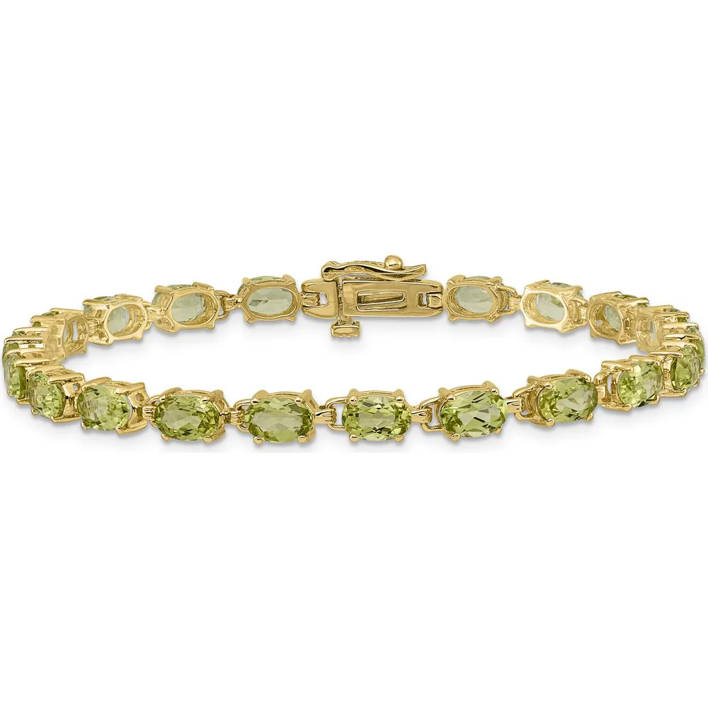 14K Gold 7" Tennis Bracelet with 6x4mm Oval Faceted Peridot - 0.45 Carats Total Peridot Weight by Monteluci Fine Jewelry - Image 3