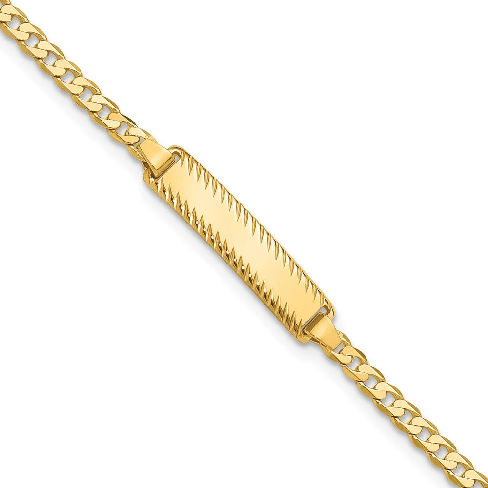 14K Gold Polished Solid Plate Curb Link Diamond-Cut ID Bracelet - 8" Length by Oro Pregiato