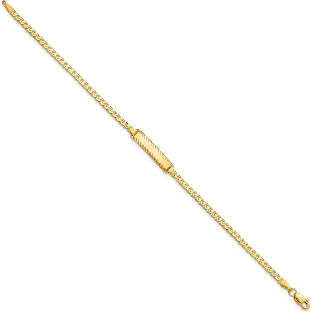 14K Gold Polished Solid Plate Curb Link Diamond-Cut ID Bracelet - 8" Length by Oro Pregiato - Image 2