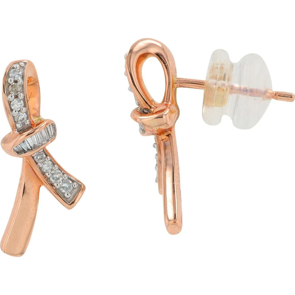 14K Rose Gold 0.14 Carat Diamond Stud Earrings with Prong Set Round Diamonds - Image 2