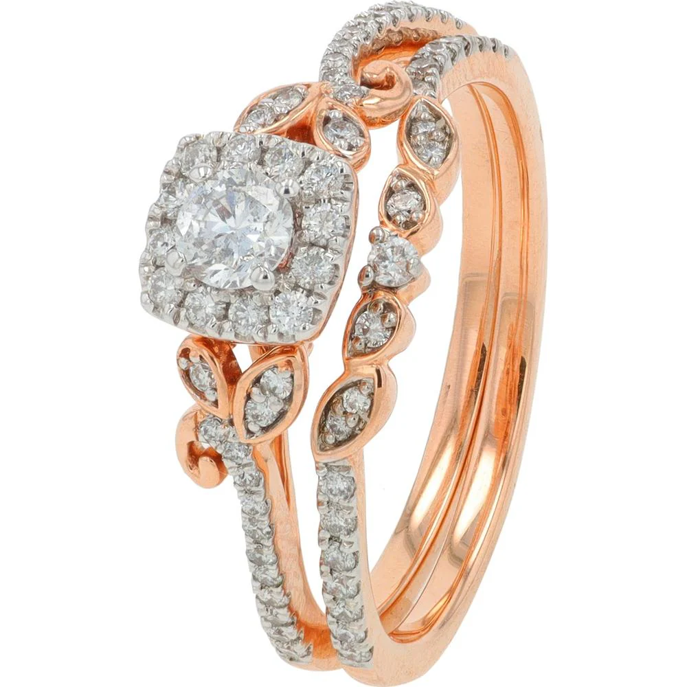 14K Rose Gold 0.50 Carat Diamond Bridal Ring Set with Marquise Diamond Accent Band