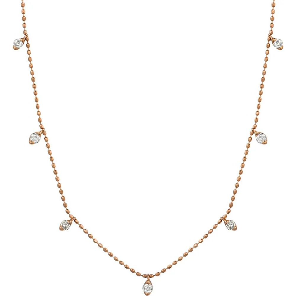14K Rose Gold 13-Station Diamond Necklace with Pear Cut Diamonds - 0.50 Carat Total Weight - Royal Jewelry