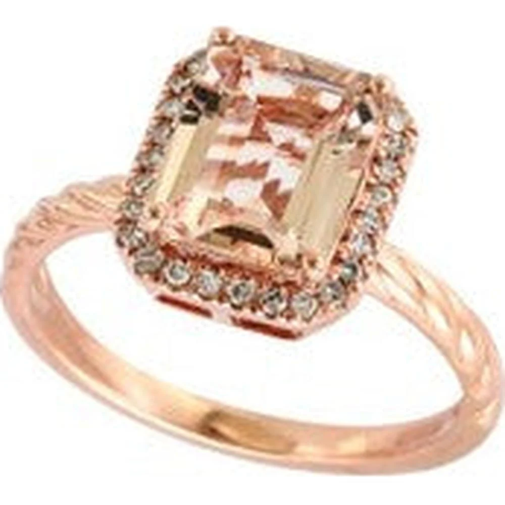14K Rose Gold 2.05 Carat Emerald Cut Morganite Ring with 0.13 Carat Diamond Halo - EFFY