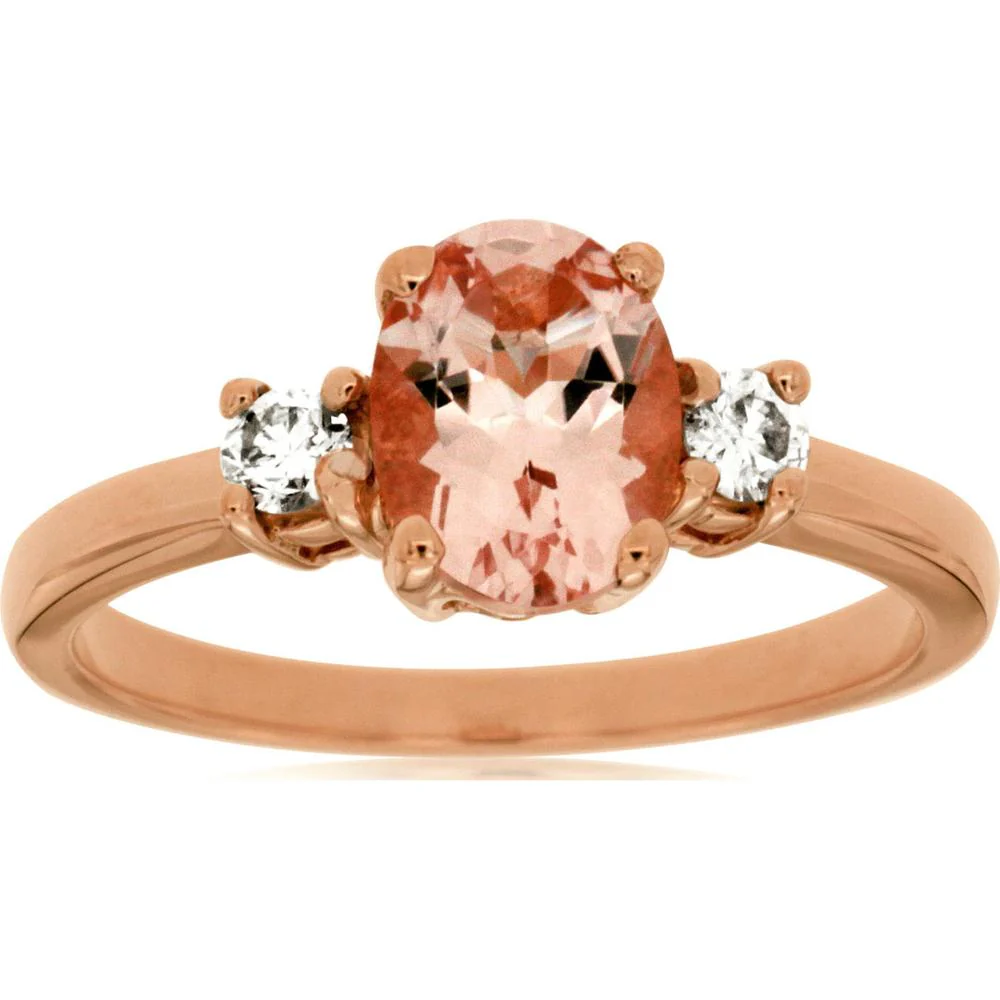 14K Rose Gold 3-Stone Morganite & Diamond Ring - 1.34 Carats Total Gem Weight - Royal Jewelry