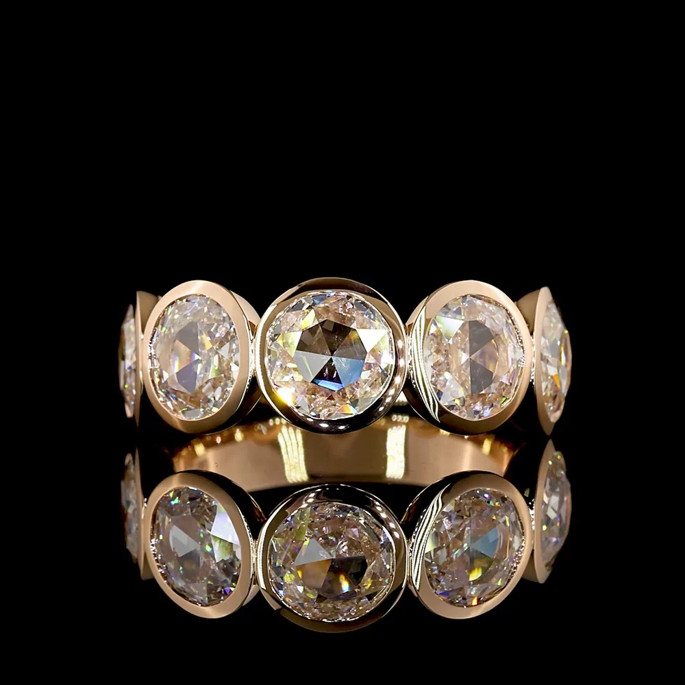 14K Rose Gold 5-Stone Eternity Band with Bezel Set Rose Cut Round Lab Diamonds - 2.71 Total Carat Weight, E-F Color VS Clarity - Covaloro Fine Jewelry
