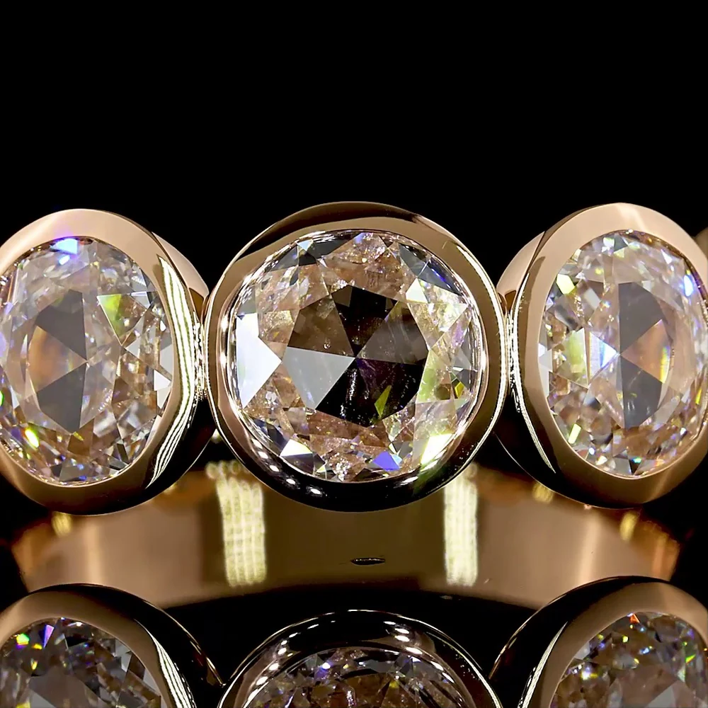 14K Rose Gold 5-Stone Eternity Band with Bezel Set Rose Cut Round Lab Diamonds - 2.71 Total Carat Weight, E-F Color VS Clarity - Covaloro Fine Jewelry - Image 2