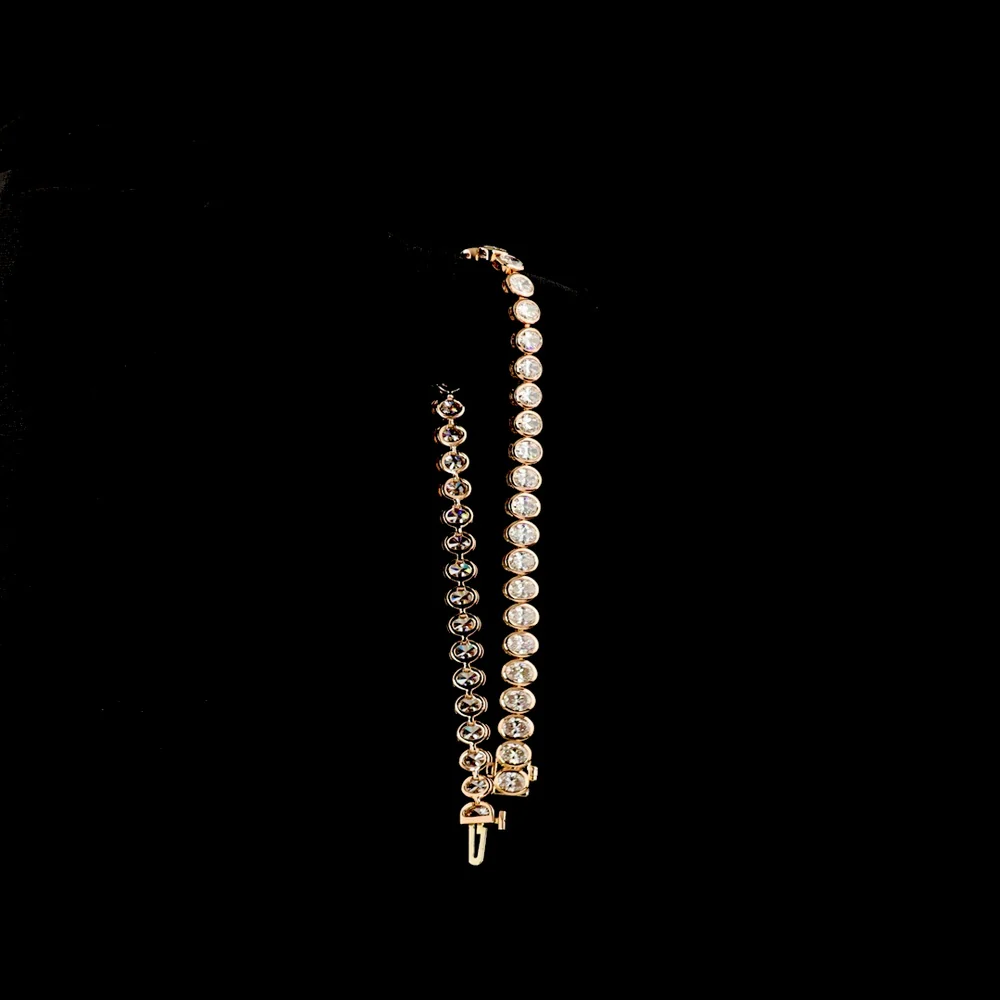 14K Rose Gold 7.08 Carats Lab Diamond Tennis Bracelet with North-South Bezel Set Oval Cut E-F VS1 Stones - 43 Piece Total - Covaloro Fine Jewelry - Image 3