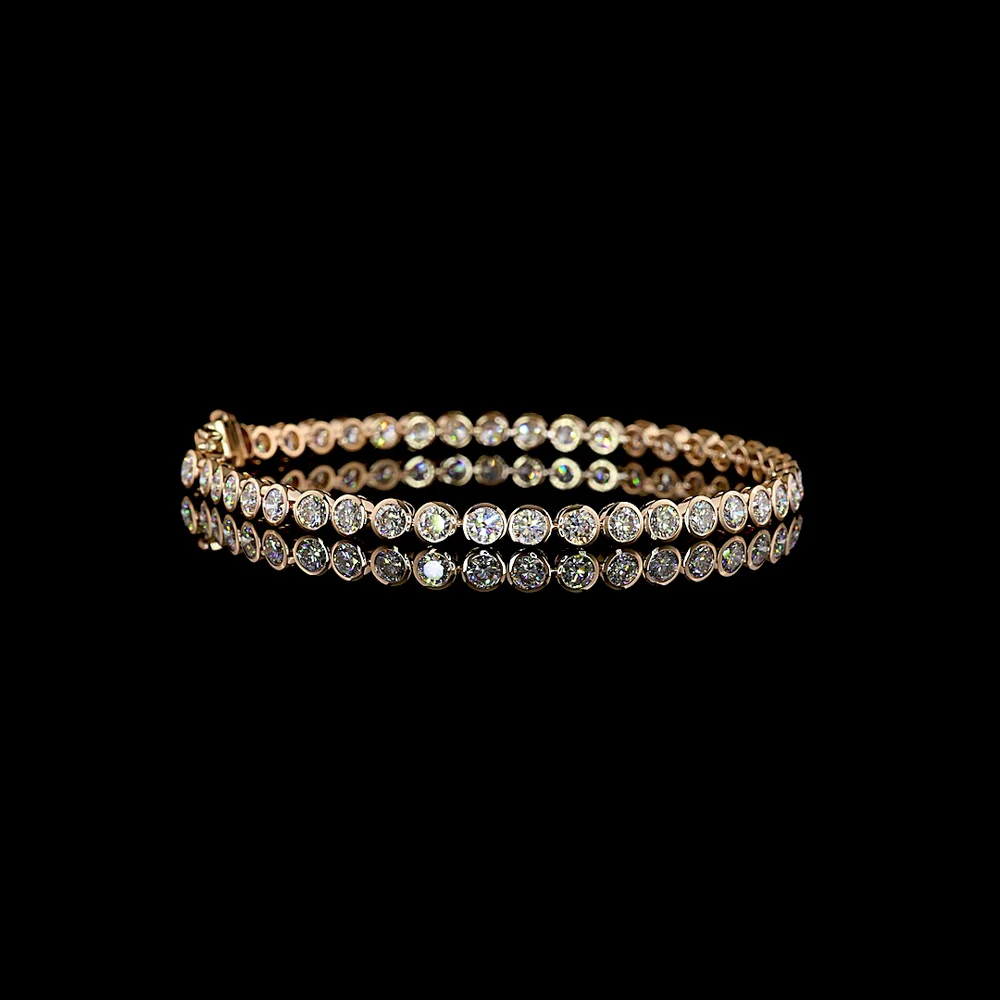 14K Rose Gold 7.5" Tennis Bracelet with Bezel Set Round Lab Grown Diamonds - 6.49 Carat Total Diamond Weight - Covaloro Fine Jewelry