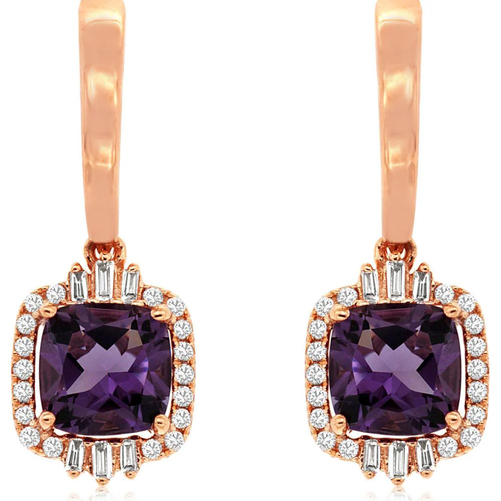 14K Rose Gold Amethyst and Diamond Earrings with 2.60 Carats Total Amethyst Weight and 0.29 Carats Total Diamond Weight - Royal Jewelry