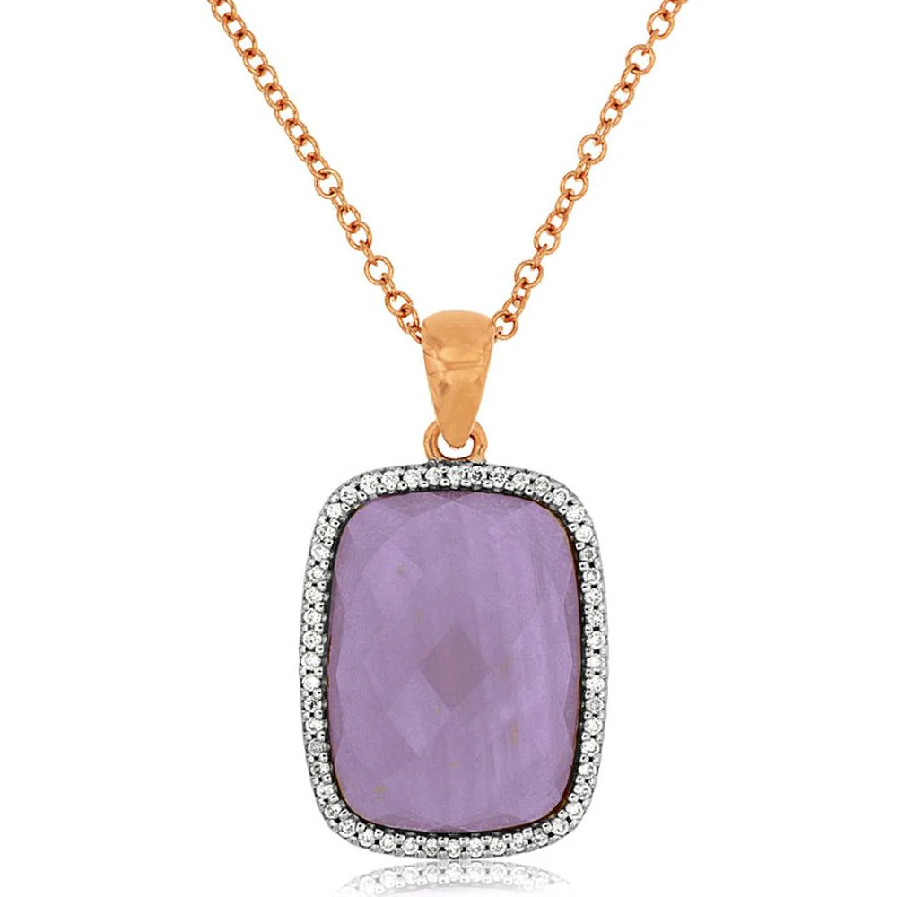 14K Rose Gold Amethyst and Diamond Halo Pendant - 7.80 Carats Amethyst, 0.16 Carats Diamond - Royal Jewelry