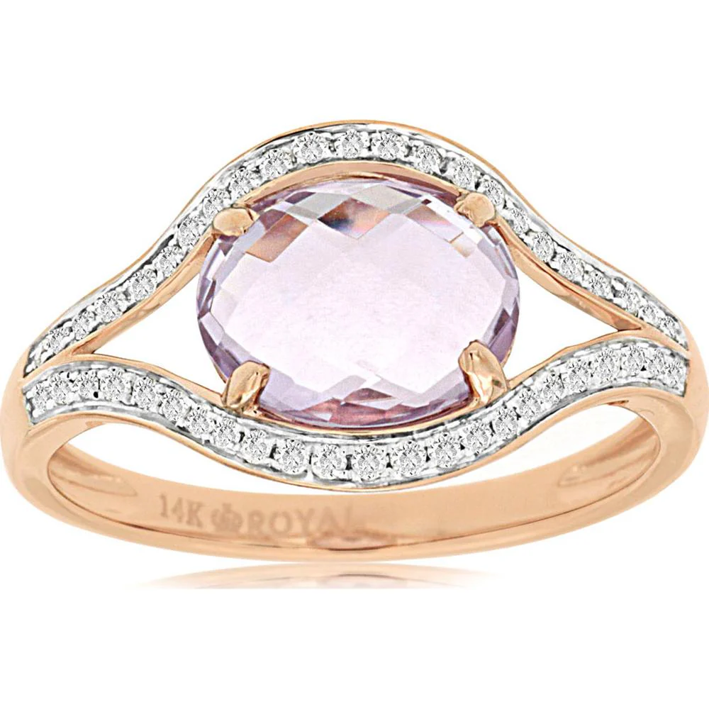 14K Rose Gold Amethyst & Diamond Ring - 1.80 Carats Amethyst & 0.17 Carats Diamond - Royal Jewelry