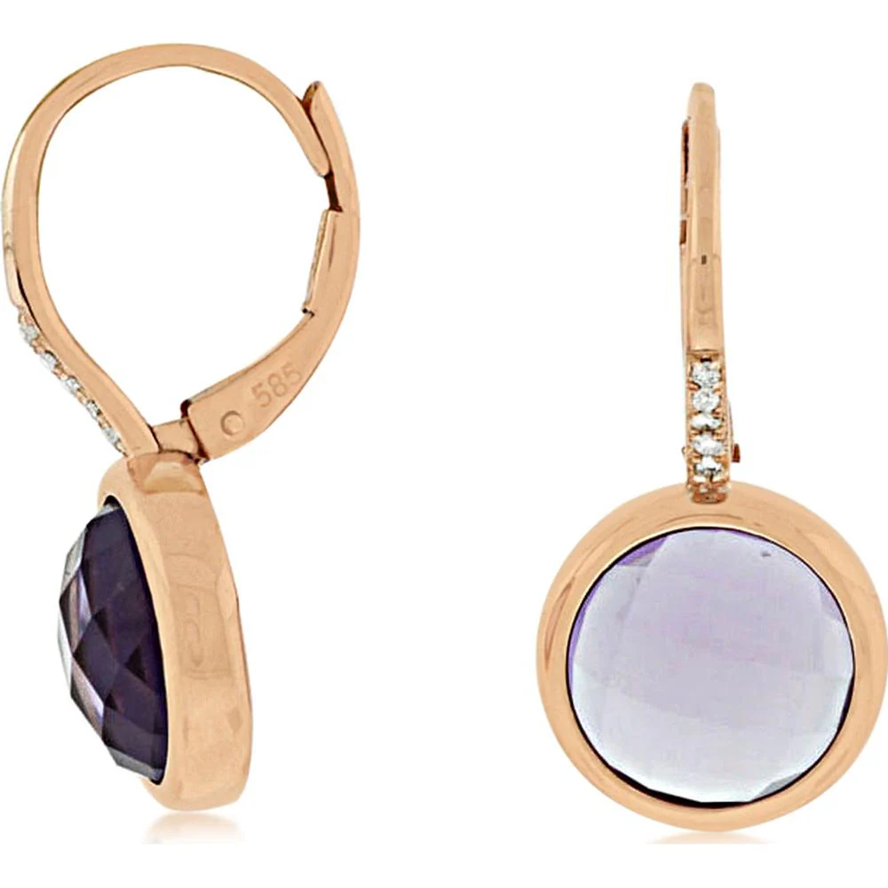 14K Rose Gold Amethyst Drop Earrings with Diamond Accents - 7.04 Carats Total Amethyst Weight and 0.04 Carats Total Diamond Weight - Royal Jewelry