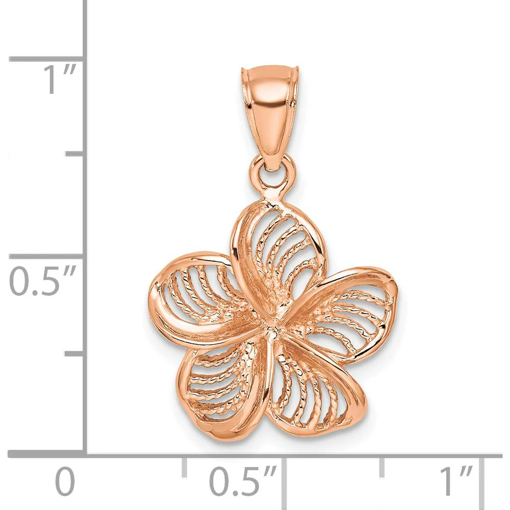 14K Rose Gold Beaded and Polished Plumeria Flower Charm - Tropical Floral Pendant by Oro Pregiato - Image 3