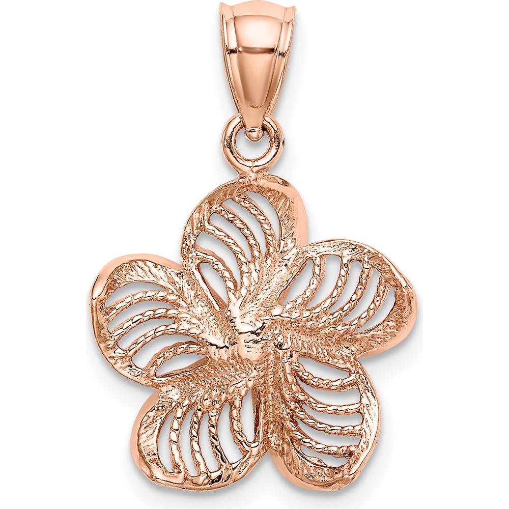 14K Rose Gold Beaded and Polished Plumeria Flower Charm - Tropical Floral Pendant by Oro Pregiato - Image 4