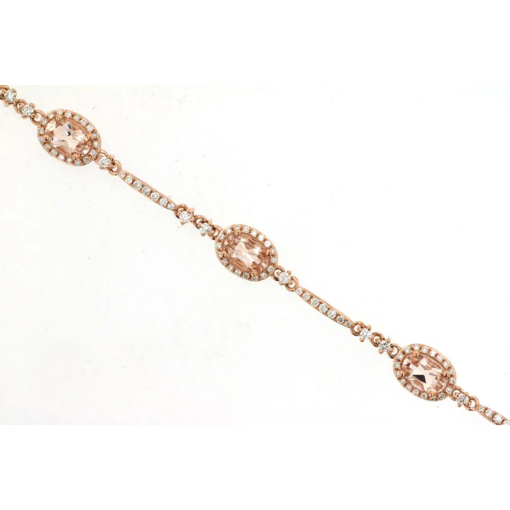 14K Rose Gold Bracelet with Oval Morganite & Diamond Accents - 2.40 Carats Morganite Weight, 0.90 Carats Total Diamond Weight - Royal Jewelry