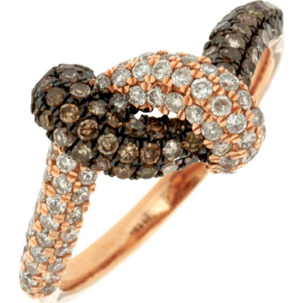 14K Rose Gold Crisscross Ring with Pavé Set Round White and Mocha Diamonds - 0.93 Carat Total Diamond Weight - Royal Jewelry