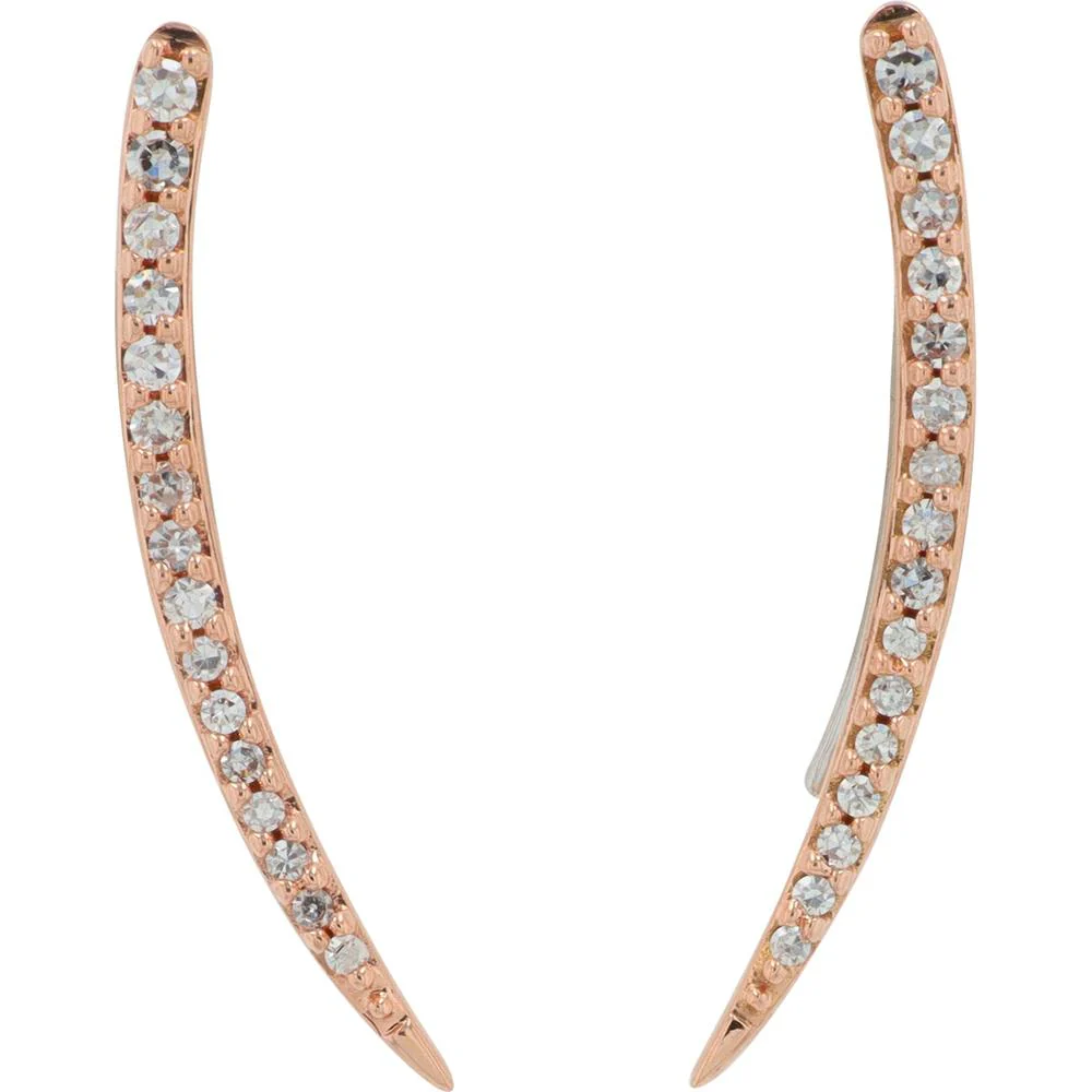 14K Rose Gold Curved Drop Earrings with Prong Set Round Diamonds - 0.15 Carat Total Diamond Weight