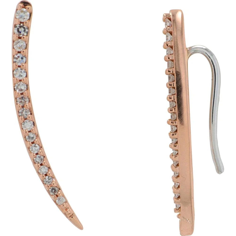 14K Rose Gold Curved Drop Earrings with Prong Set Round Diamonds - 0.15 Carat Total Diamond Weight - Image 2