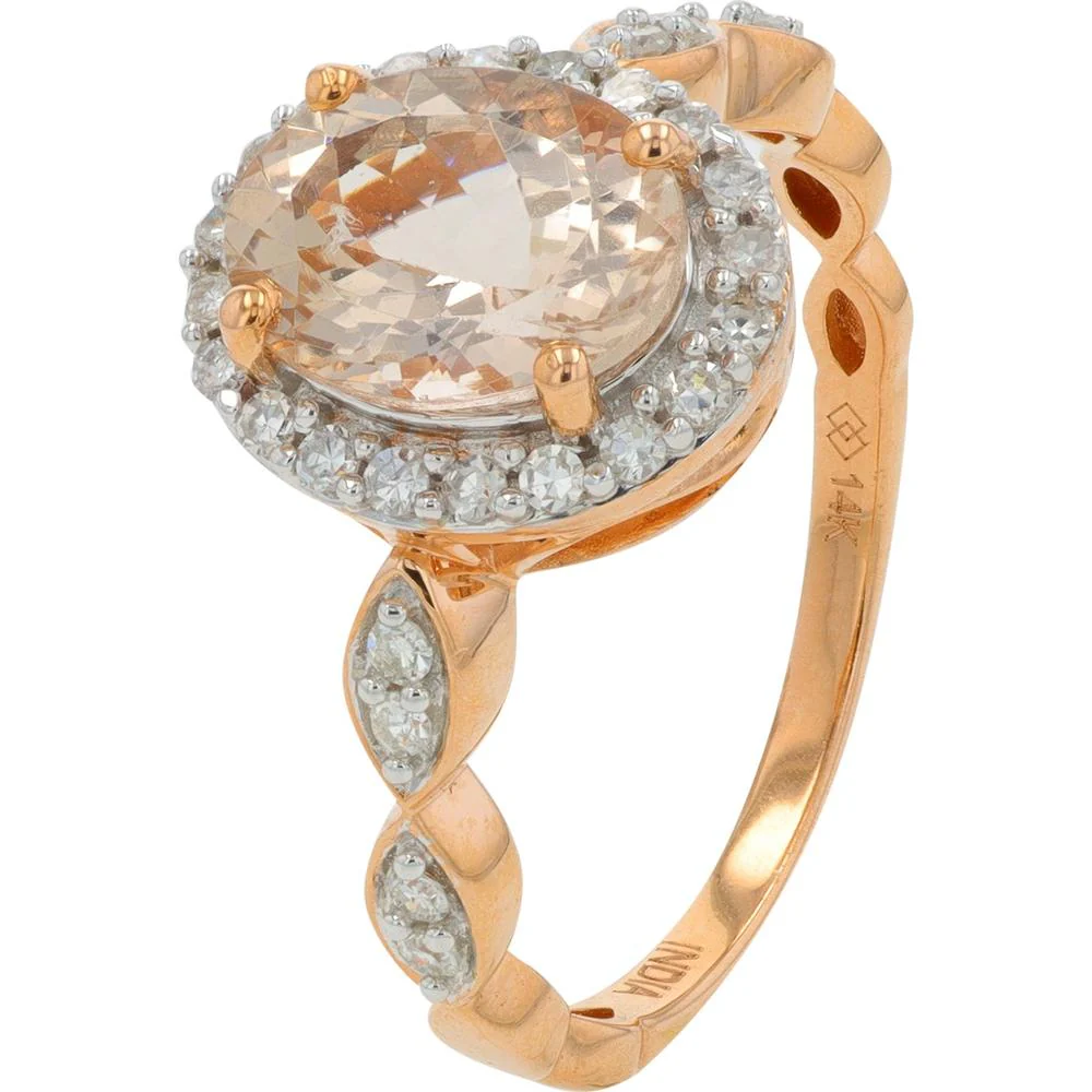 14K Rose Gold Cushion - Cut Morganite Ring with Diamond Halo - 1.75 Carat Morganite, 1.25 Carat Diamond Total Weight