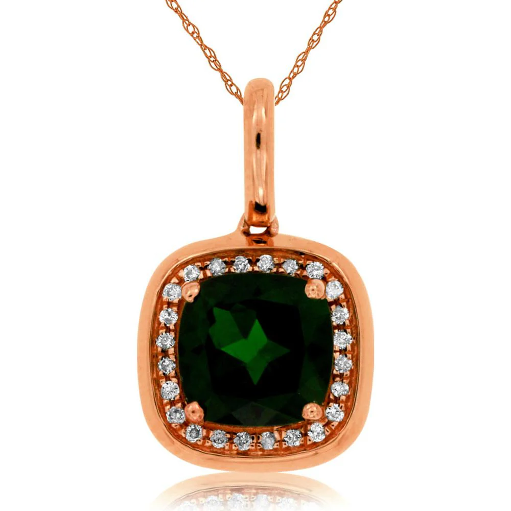 14K Rose Gold Cushion Cut Russalite Halo Pendant Necklace with Round Diamond Accents - 1.48 Total Carat Weight - Royal Jewelry