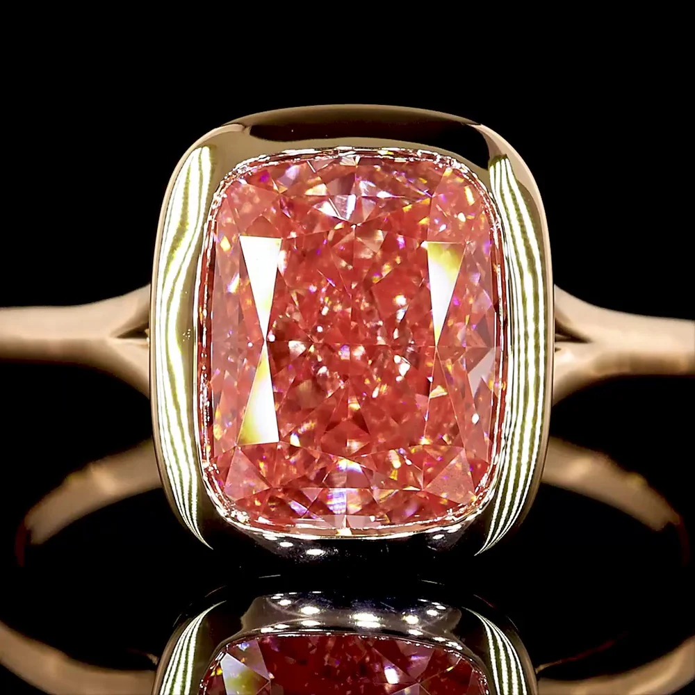 14K Rose Gold Cushion Modified Solitaire Ring with Fancy Vivid Pink Lab Diamond - 3.32 Total Carat Weight - Covaloro Fine Jewelry - Image 2